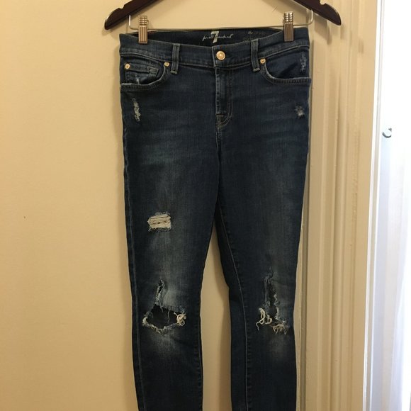 7 for All Mankind Distressed Skinny Jeans size 25 - Picture 3 of 5